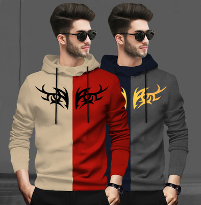 BLIVE Printed Men Hooded Neck Multicolor T-Shirt