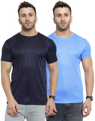 UDI n ADI Solid Men Round Neck Dark Blue, Light Blue T-Shirt