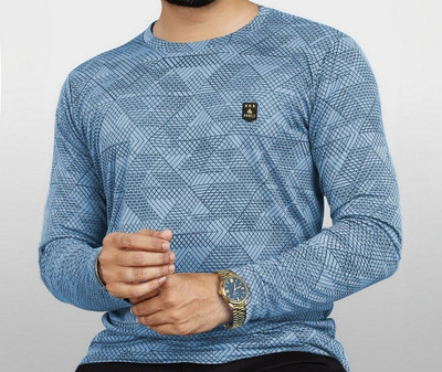AVOLT Printed Men Round Neck Light Blue T-Shirt