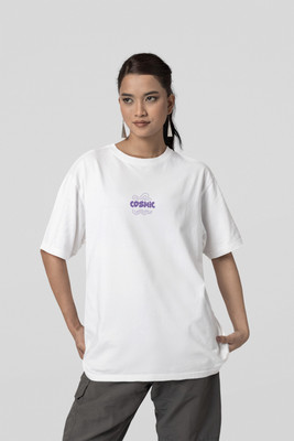 VEYRE Typography Women Round Neck Purple T-Shirt
