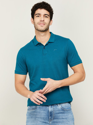 Fame Forever by Lifestyle Solid Men Polo Neck Blue T-Shirt