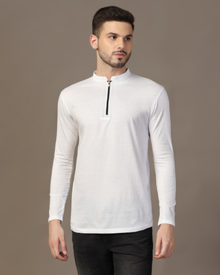 BEYOU FASHION Solid Men Mandarin Collar White T-Shirt