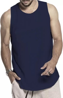 WOOSTRO Solid Men Scoop Neck Dark Blue T-Shirt