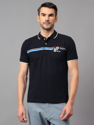 CANTABIL Printed Men Polo Neck Dark Blue T-Shirt