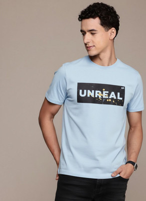 Unbrnd Printed, Washed/Ombre Men Crew Neck Light Blue T-Shirt