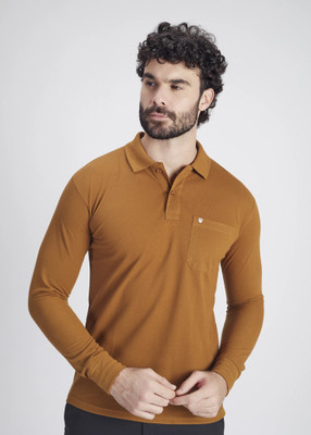 PRORIDERS Solid Men Polo Neck Brown T-Shirt