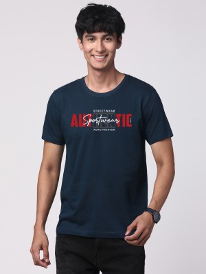 ADRO Typography Men Round Neck Dark Blue T-Shirt