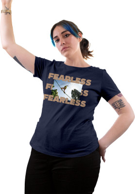 Fighterhero Printed Women Round Neck Navy Blue T-Shirt