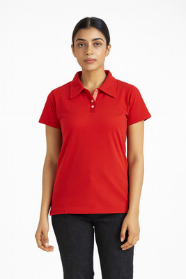 F65 Solid Women Polo Neck Red T-Shirt