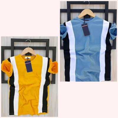 squareretails Striped Men Round Neck Pink, Blue T-Shirt