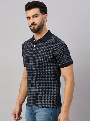 SZN Printed Men Polo Neck Dark Blue T-Shirt