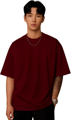 JUGULAR Solid Men Round Neck Maroon T-Shirt