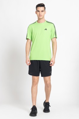 ADIDAS Striped Men Crew Neck Green T-Shirt