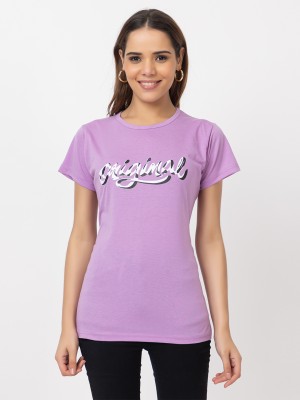 RG BY SS CLOTHING Printed, Typography Women Round Neck Purple T-Shirt
