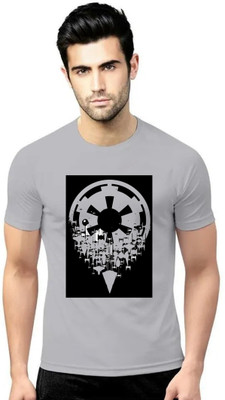 LV CARE Printed Men Round Neck Grey T-Shirt