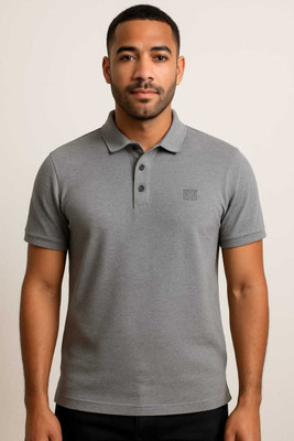 srk stylesh Self Design Men Polo Neck Beige T-Shirt