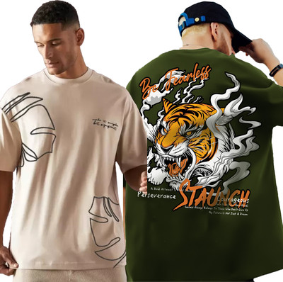 Jump Cuts Printed Men Round Neck Multicolor T-Shirt