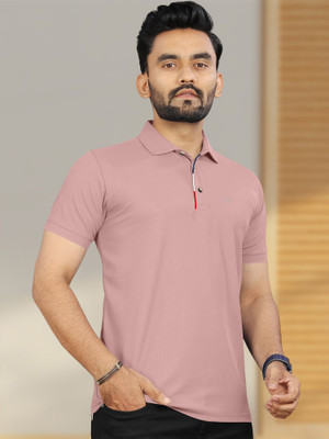 Triptee Solid Men Polo Neck Pink T-Shirt