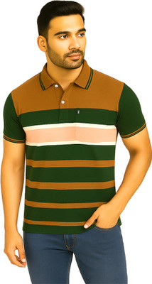 meteapprels Striped Men Polo Neck Multicolor T-Shirt