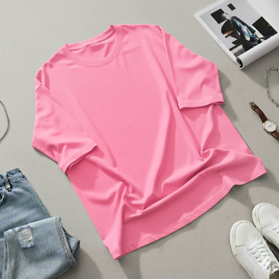 Royal Rajvnshi Solid Women Round Neck Pink T-Shirt