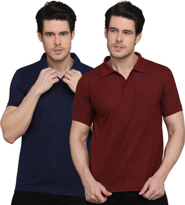 INKKR Solid Men Polo Neck Multicolor T-Shirt