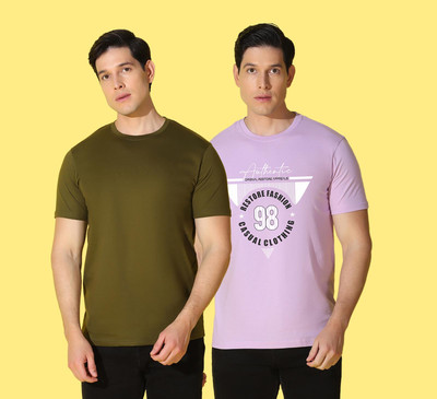 WOOSTRO Solid, Printed Men Round Neck Multicolor T-Shirt
