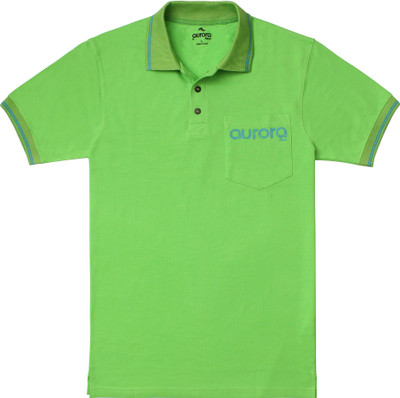 Aurora Shine Solid Men Polo Neck Light Green T-Shirt
