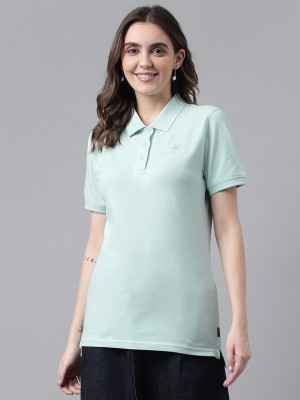 Beverly Hills Polo Club Solid Women Polo Neck Light Green T-Shirt