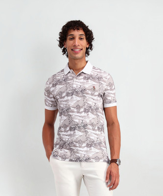 U.S. POLO ASSN. Printed Men Polo Neck Beige T-Shirt
