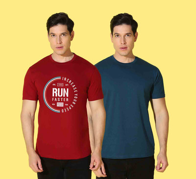 WOOSTRO Typography Men Round Neck Red, Blue T-Shirt
