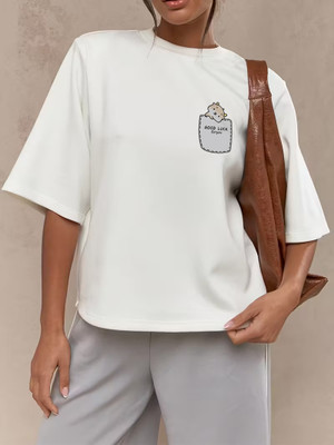 CZC Graphic Print, Cartoon Women Round Neck White T-Shirt