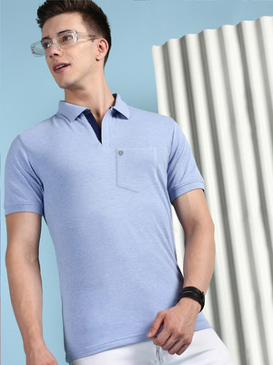 LUX cozi Solid Men Polo Neck Blue T-Shirt