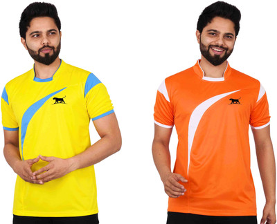 La Milano Colorblock Men Mandarin Collar Orange T-Shirt