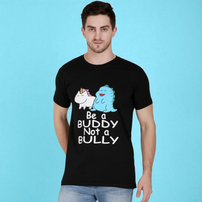 Faricon Trend Printed Men Round Neck Black T-Shirt