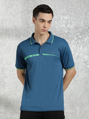 Force NXT Solid Men Polo Neck Blue T-Shirt