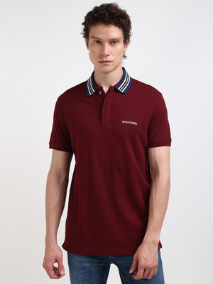 TOMMY HILFIGER Solid Men Polo Neck Maroon T-Shirt
