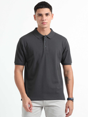 Caslay Solid Men Polo Neck Grey T-Shirt