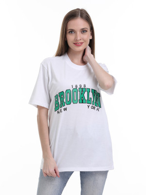 GATIMAN Typography Women Round Neck White T-Shirt