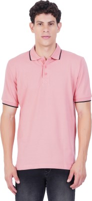 SnookerZ Solid Men Polo Neck Pink T-Shirt