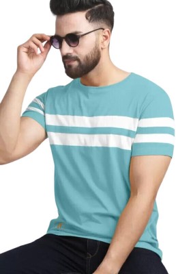 JRCY Striped Men Round Neck Light Blue T-Shirt