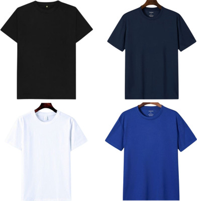 TTFE Solid Men Round Neck Navy Blue, Dark Blue, White, Black T-Shirt