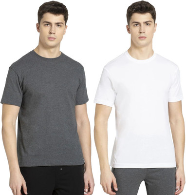 JOCKEY Solid Men Round Neck Grey, White T-Shirt