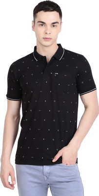 HouseOfCommon Polka Print Men Polo Neck Black T-Shirt