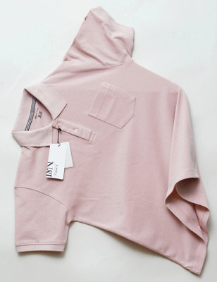 N AND J Solid Men Polo Neck Pink T-Shirt