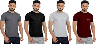 INDICLUB Sporty Men Round Neck Grey, Black, Silver, Maroon T-Shirt