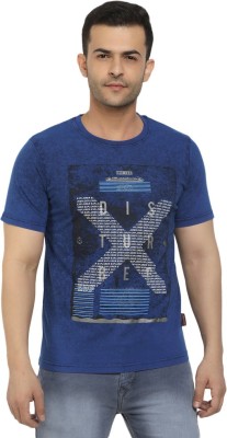 V-MART Typography Men Round Neck Blue T-Shirt