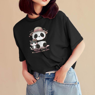 INFIRAX Printed Women Round Neck Black T-Shirt
