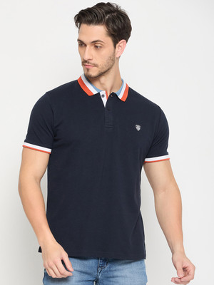 DUKE Solid Men Polo Neck Blue T-Shirt