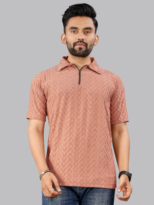 METRONAUT Solid Men Polo Neck Orange T-Shirt