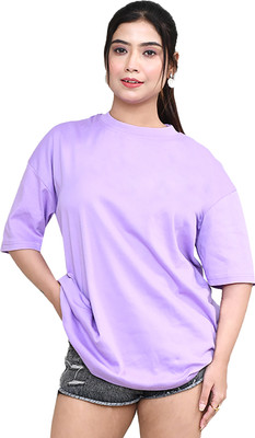altius Solid Women Round Neck Purple T-Shirt